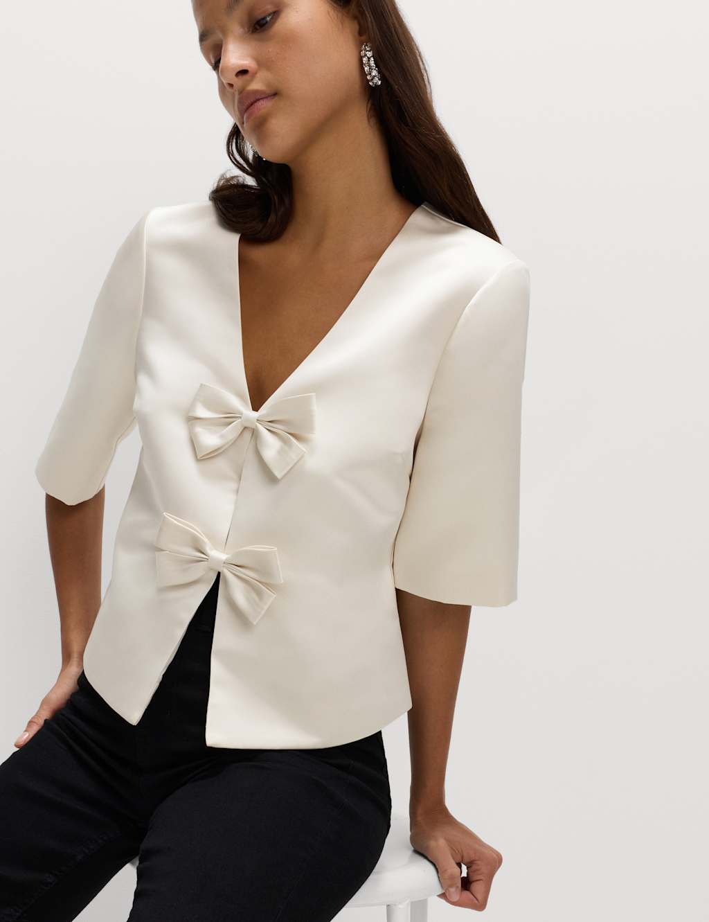 M&S Bow Detail Top Ivory