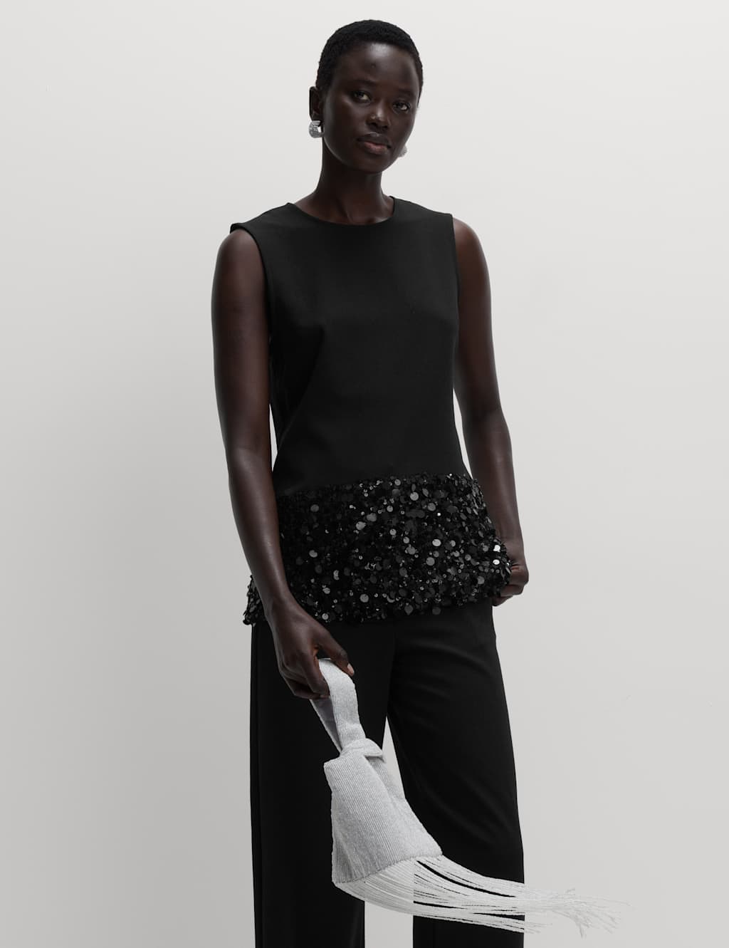 M&S Sparkly Sequin Detail Top Black