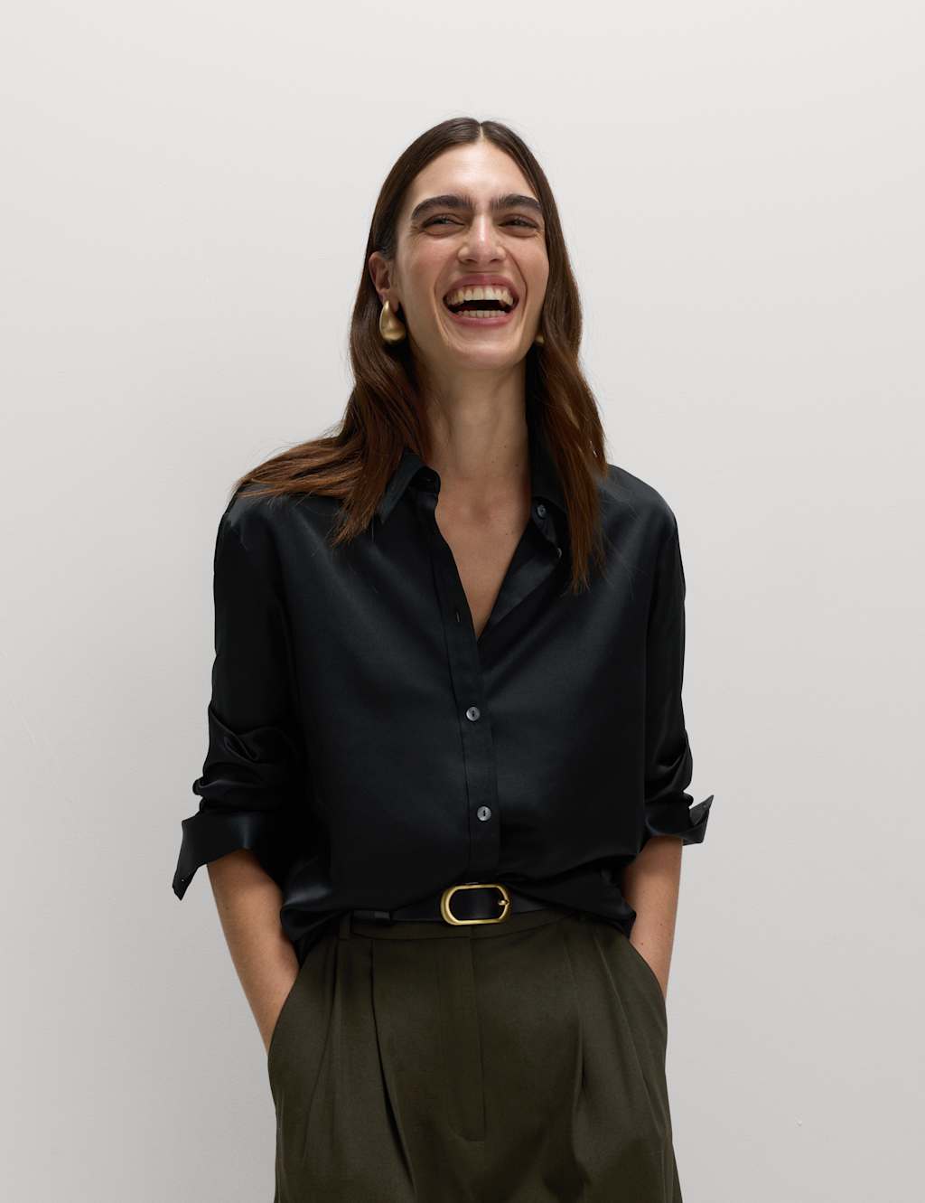 M&S Satin Collared Button Through Shirt Black