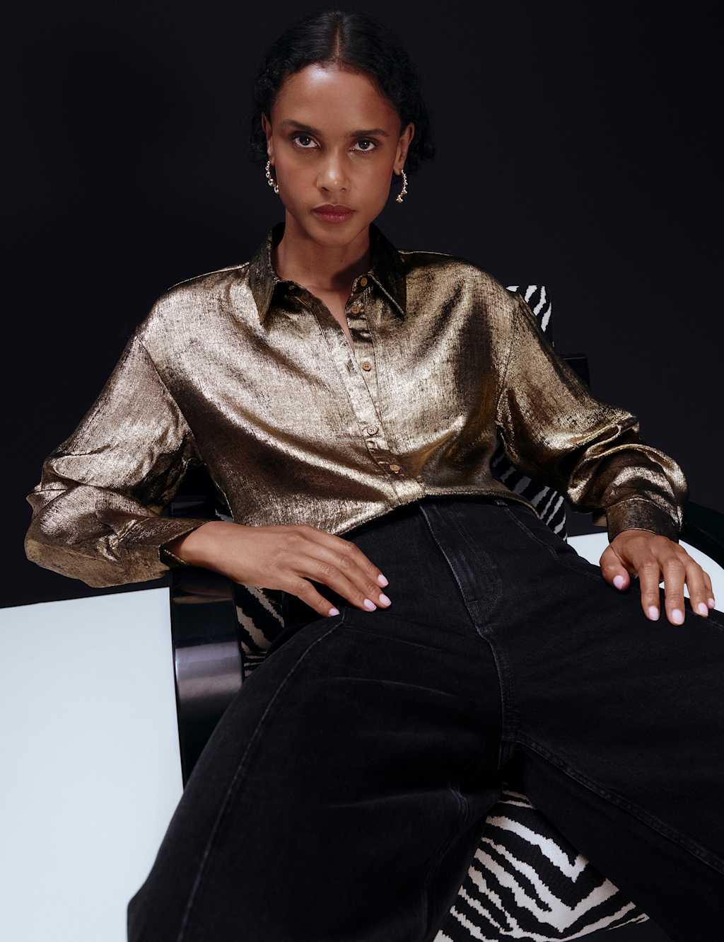 M&S Foil Print Collared Shirt Gold
