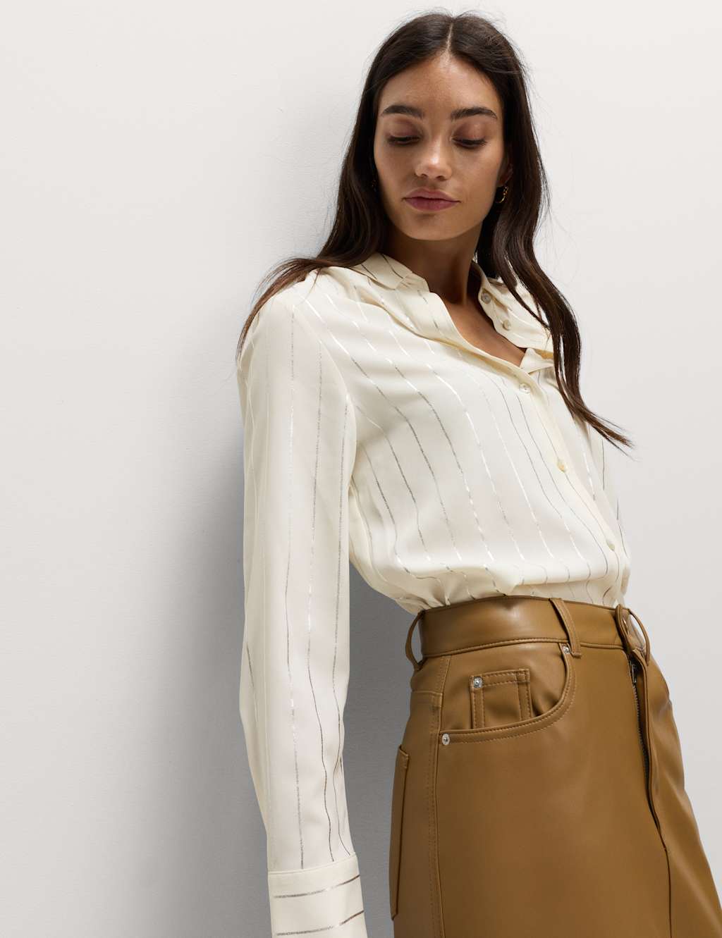 M&S Foil Print Collared Shirt Ivory Mix