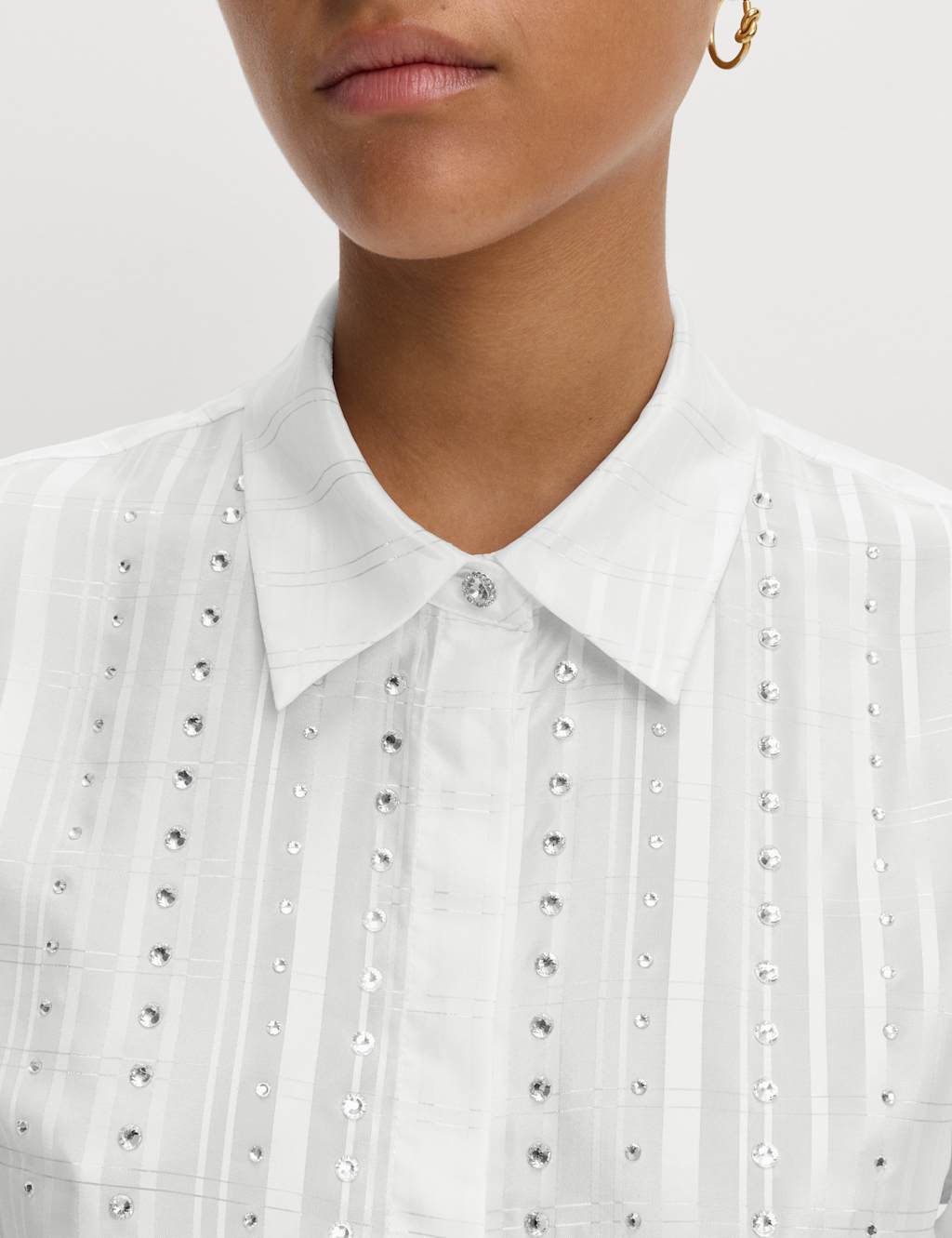 M&S Checked Embellished Collared Shirt White