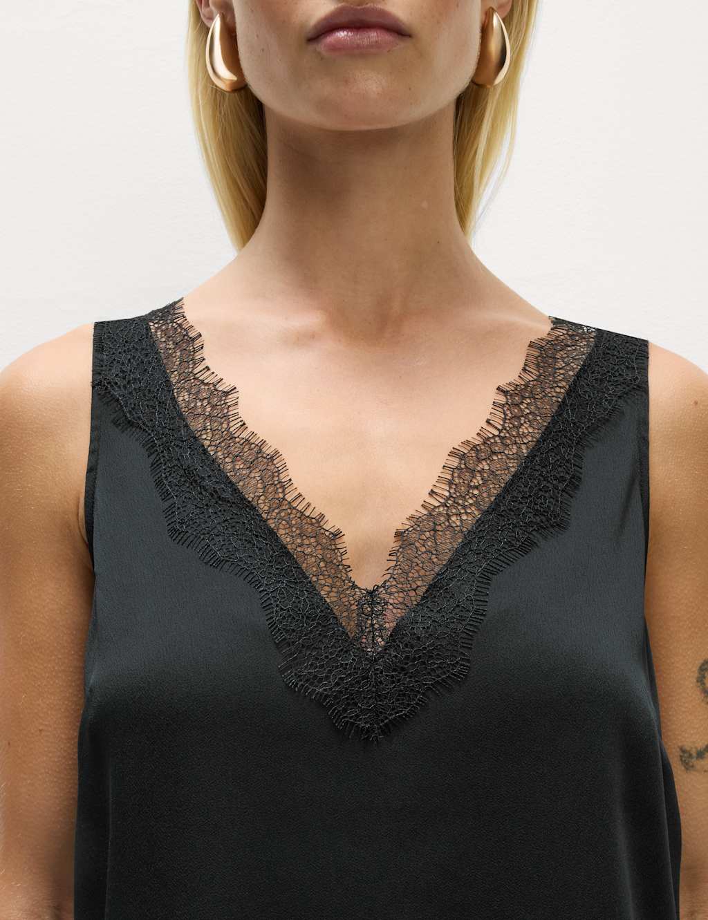M&S Satin Lace Insert Cami Top Black