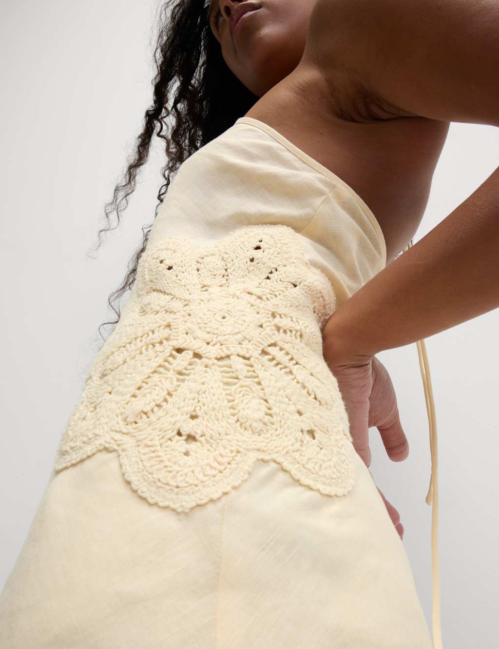 Linen Rich Cutwork Detail Halter Neck Top