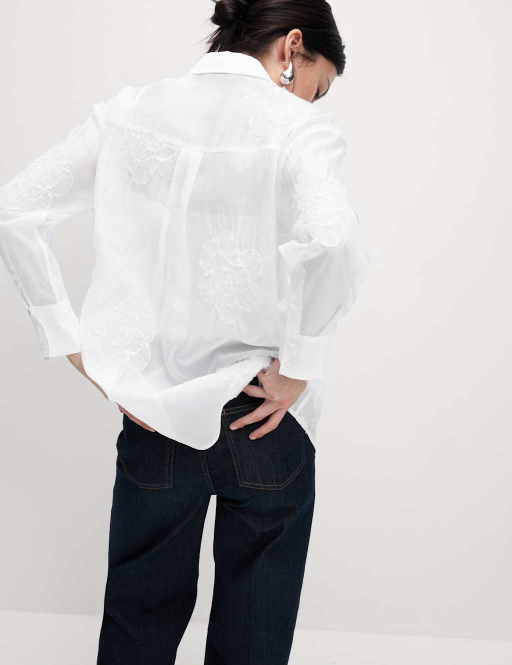 Embroidered Floral Collared Shirt
