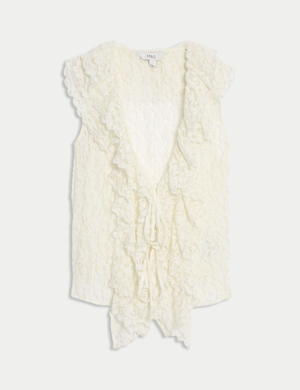 Lace V-Neck Tie Detail Ruffle Top