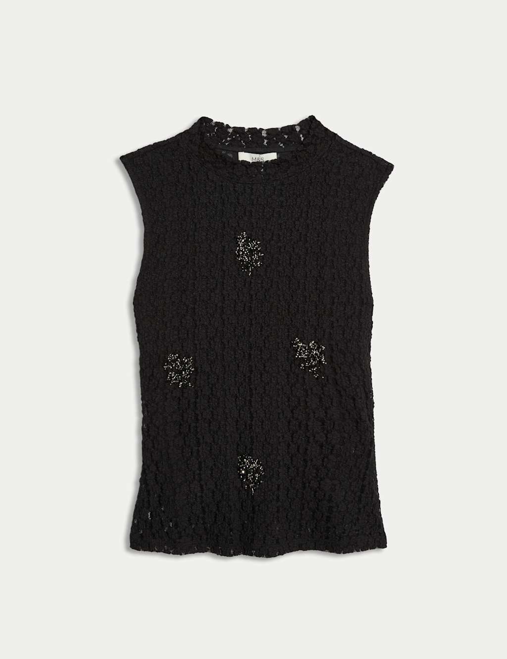 M&S Jersey Lace Embellished Top Black