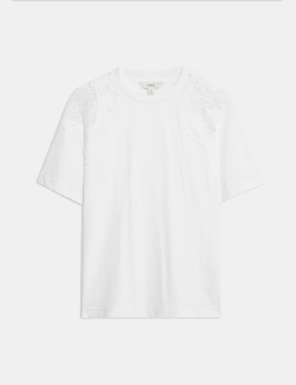 M&S Pure Cotton Embroidered T-Shirt Soft White
