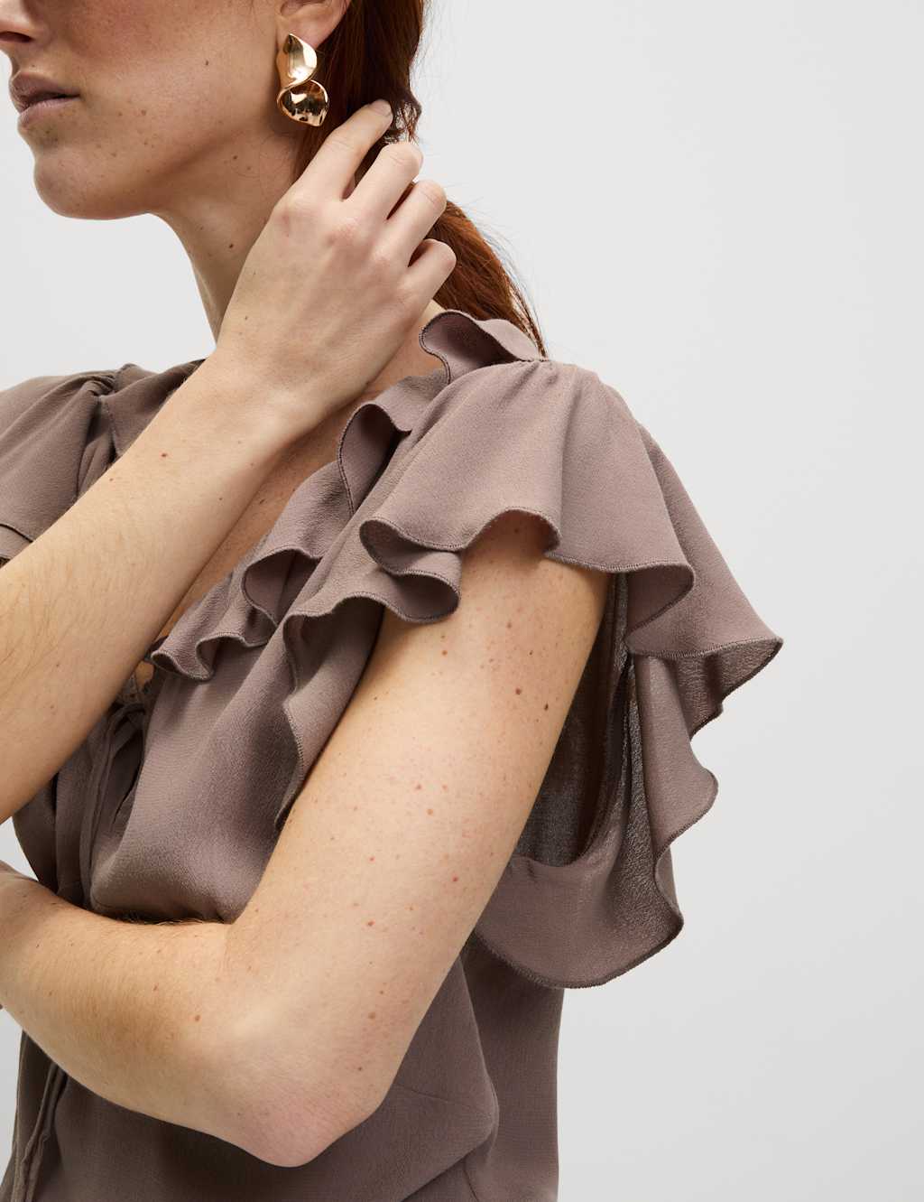 V-Neck Frill Detail Cap Sleeve Top