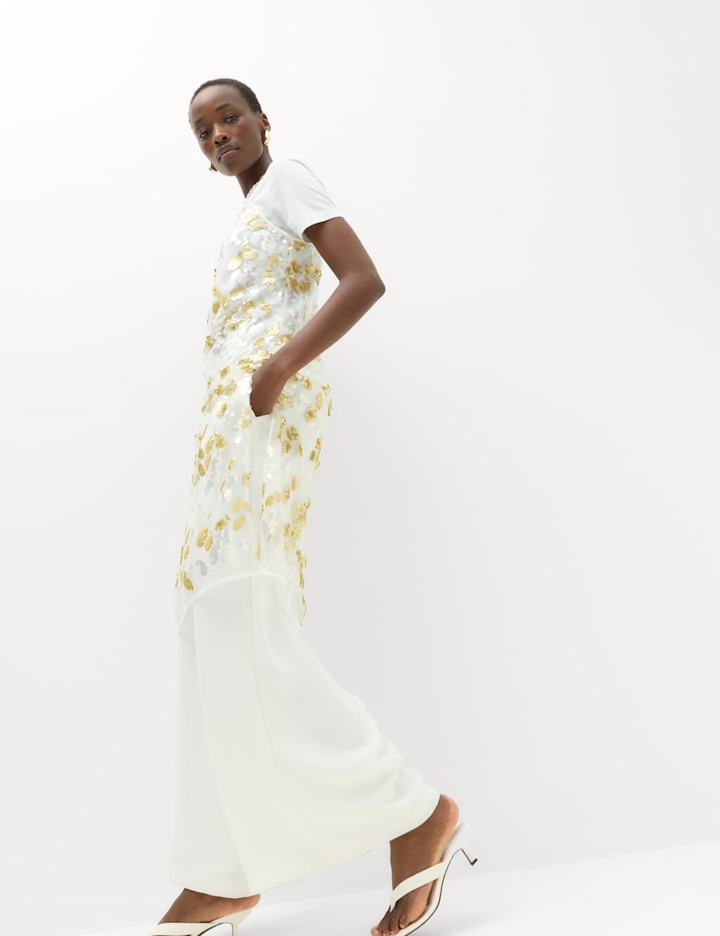 M&S Women's Sequin V-Neck Longline Cami Top - 6 - Gold Mix