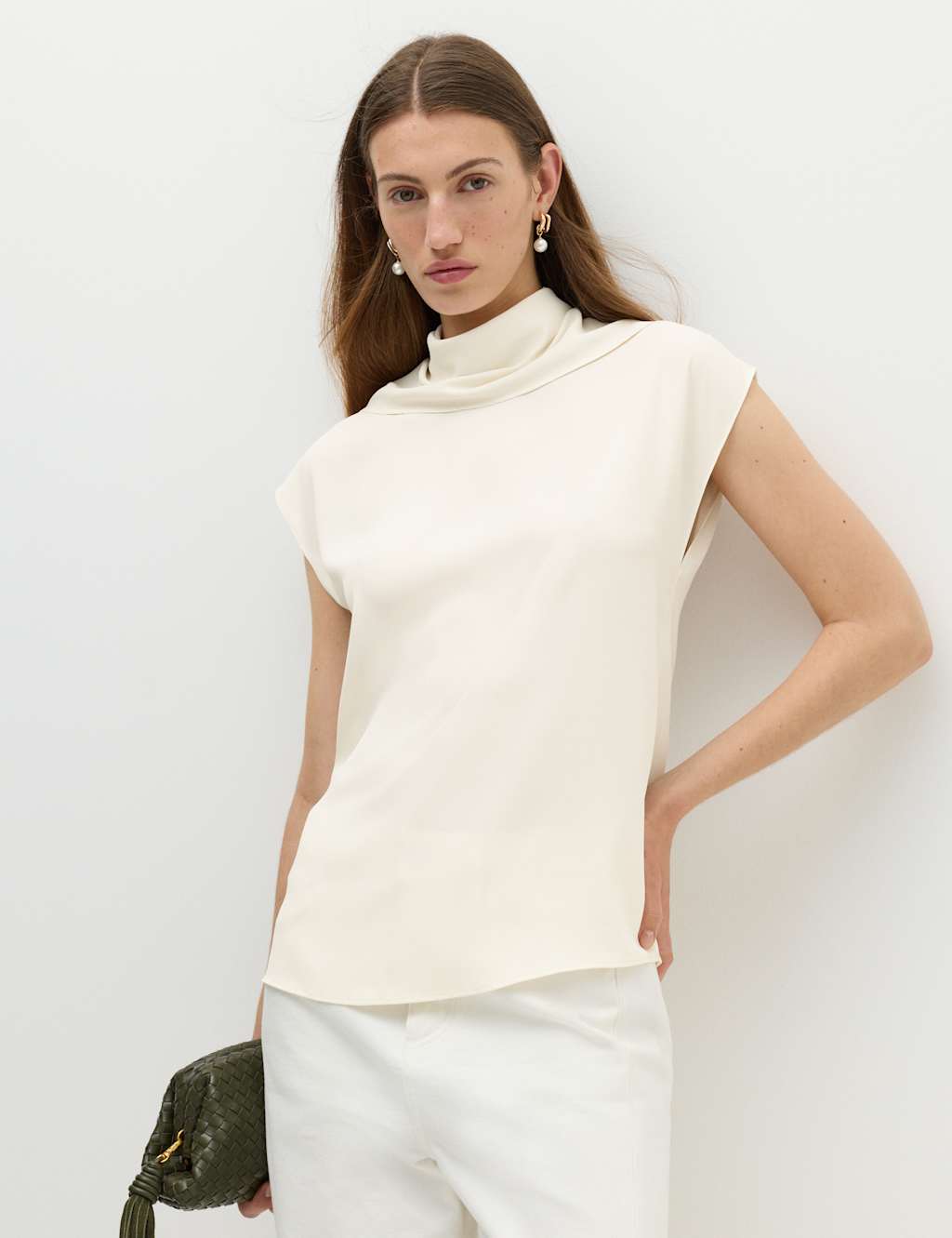 M&S Women's Cowl Neck Top - 10 - Ivory