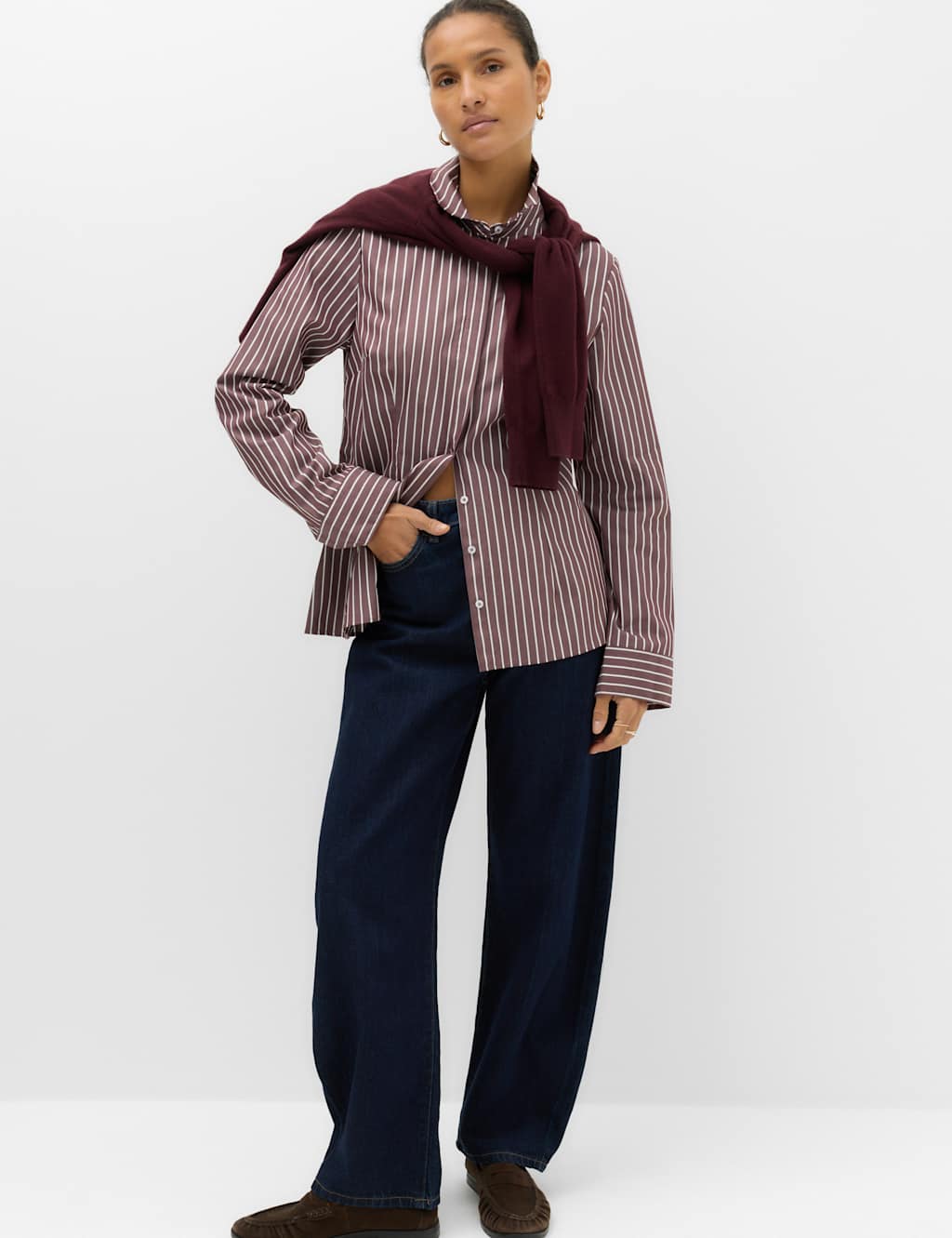 M&S Women's Cotton Rich Collared Fitted Shirt - 18 - Burgundy