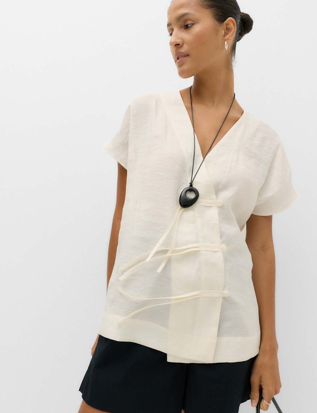 M&S Women's Modal Rich Button-Detail Shirt - 8 - Ivory