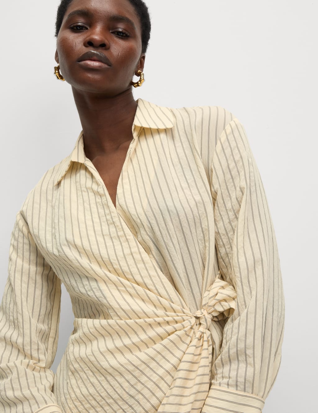 Striped Collared Tie Front Shirt