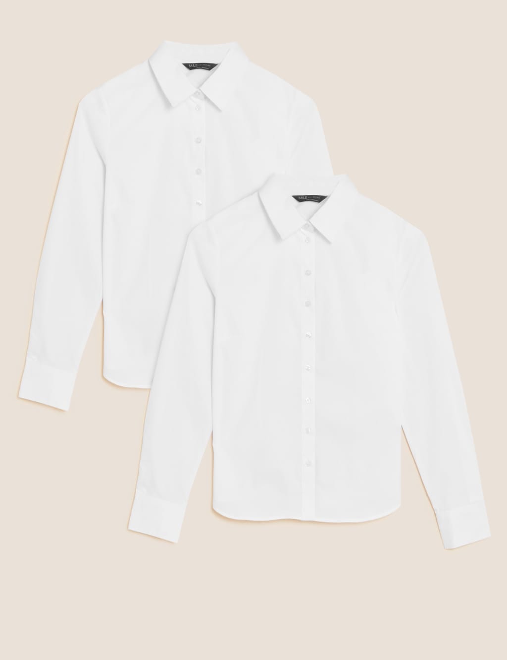 M&S 2 Pack Cotton Rich Long Sleeve Shirts White