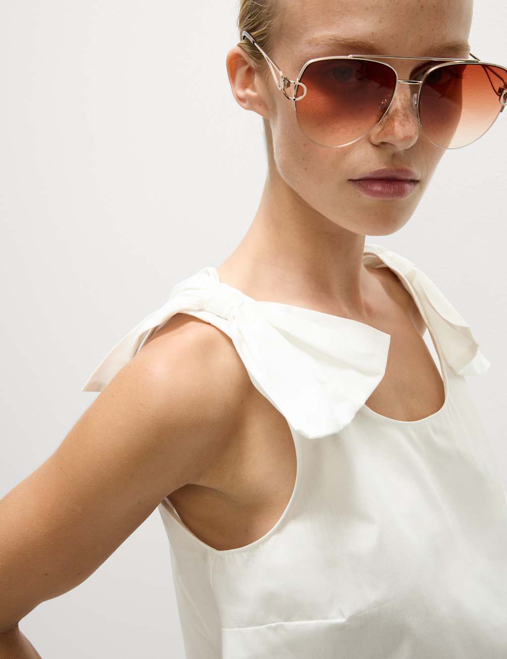 M&S Pure Cotton Bow Round Neck Vest Soft White