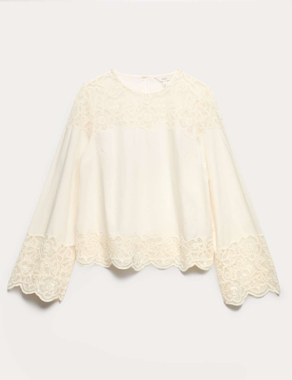 M&S Women's Pure Cotton Embroidered Cutwork Top - 10 - Ivory