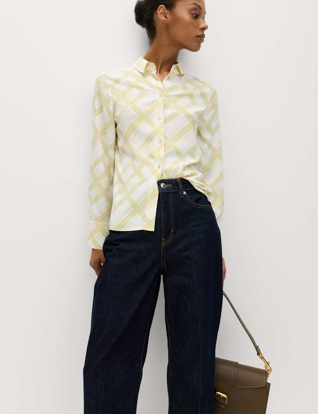 M&S Women's Printed Collared Shirt - 20 - Moss