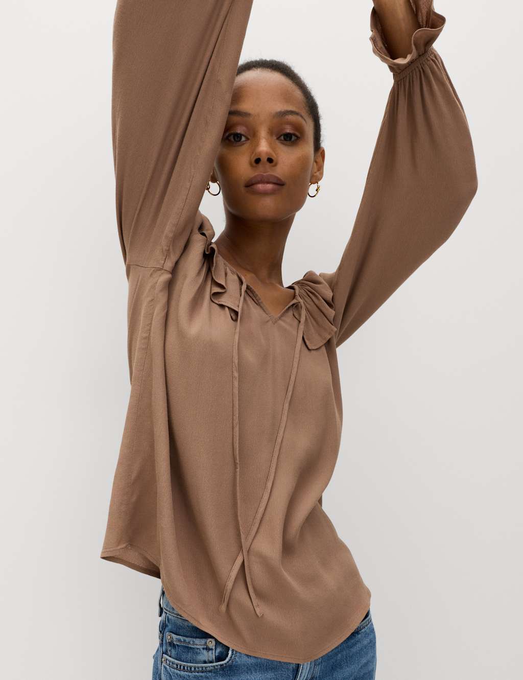 M&S Women's Frill Detail Blouse - 22 - Golden Brown