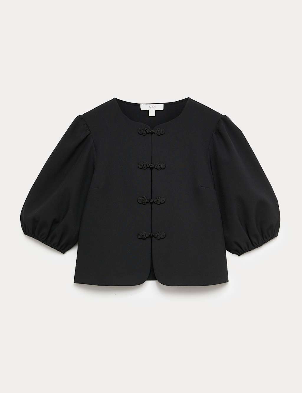 M&S Women's Knot Button Detail Puff Sleeve Top - 18 - Black