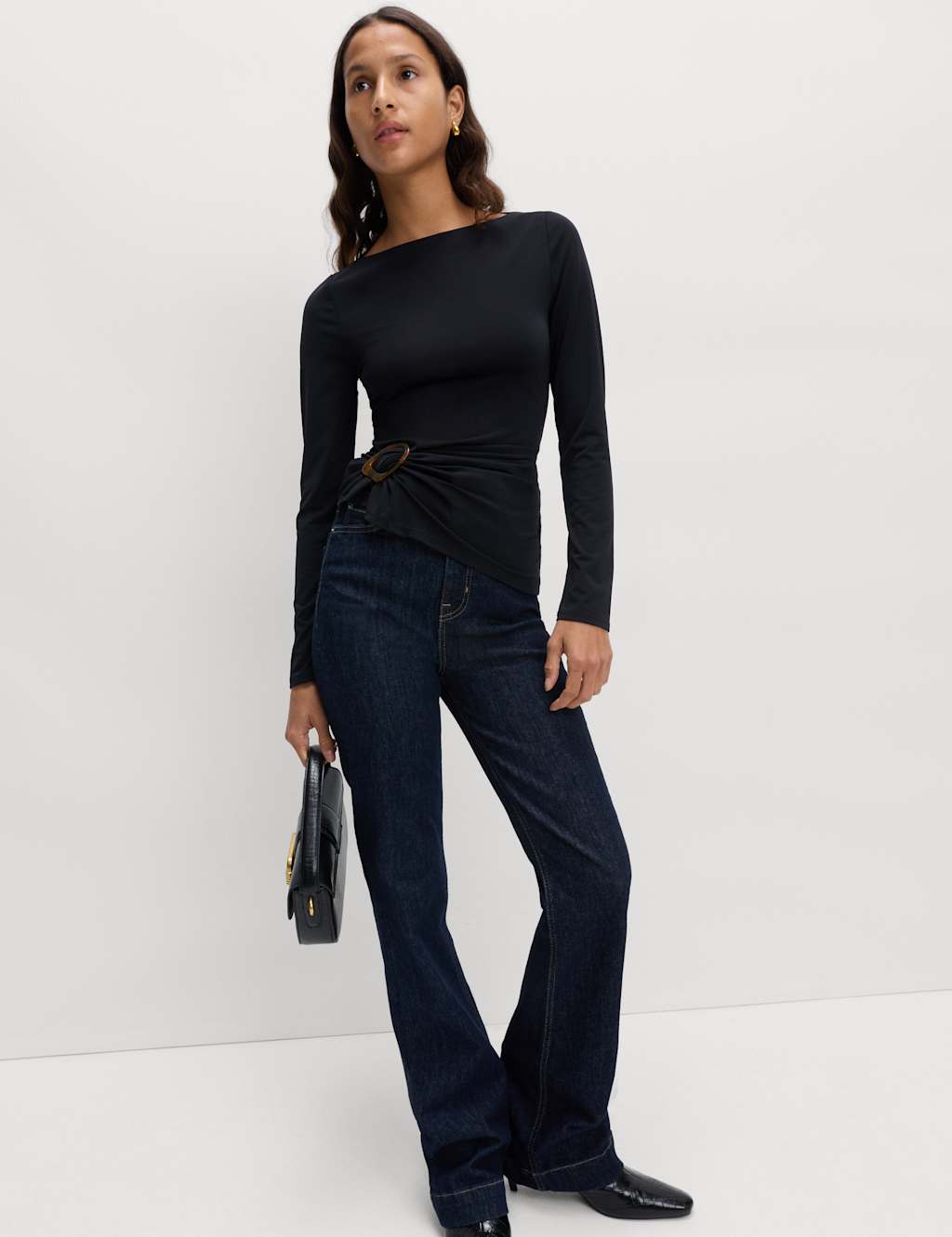 M&S Jersey Tortoise Hardware Detail Top Black