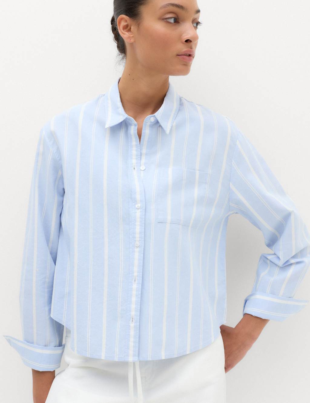 M&S Women's Pure Cotton Striped Oxford Shirt - 8 - Blue Mix