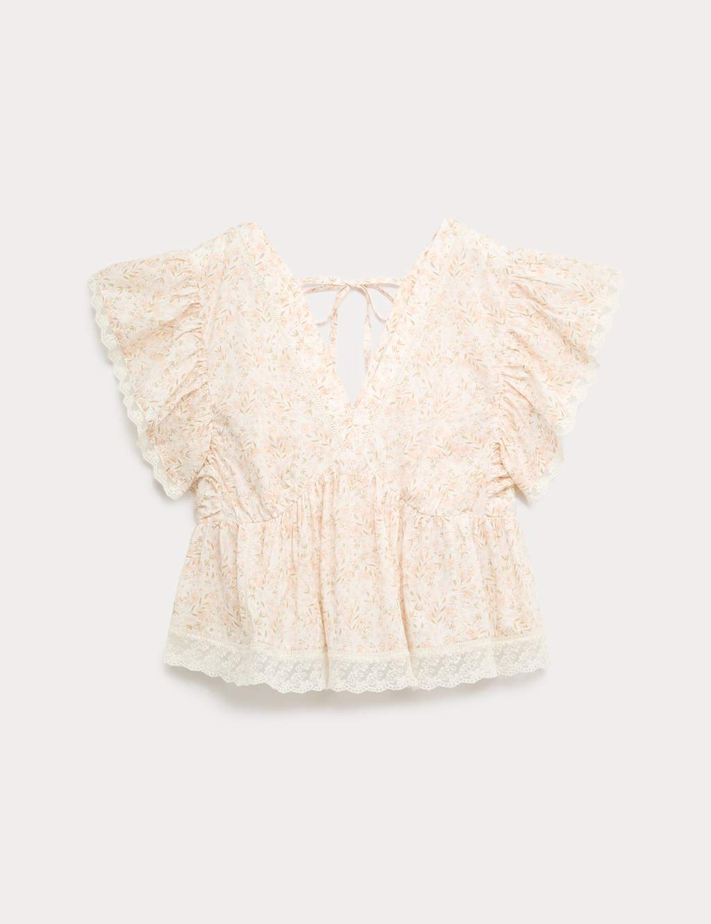 M&S Women's Pure Cotton Ruffle Embroidered Detail Blouse - 20 - Peach Mix