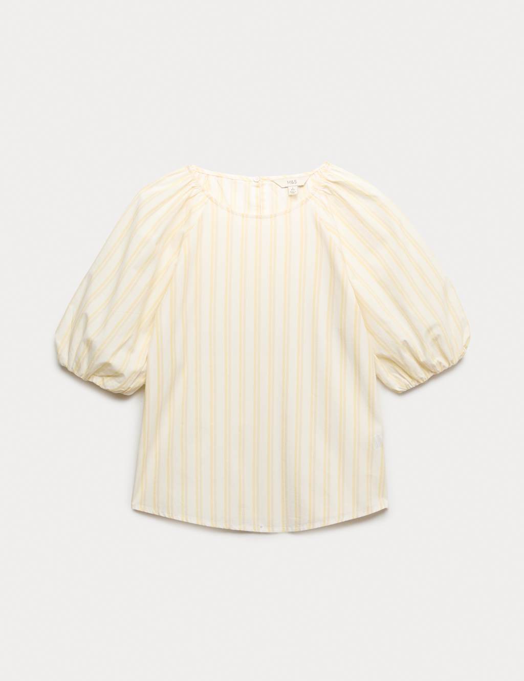 M&S Women's Pure Cotton Printed Puff Sleeve Blouse - 18 - Yellow Mix
