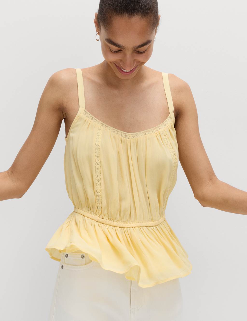 M&S Women's Lace Insert Cami Top - 18 - Soft Yellow