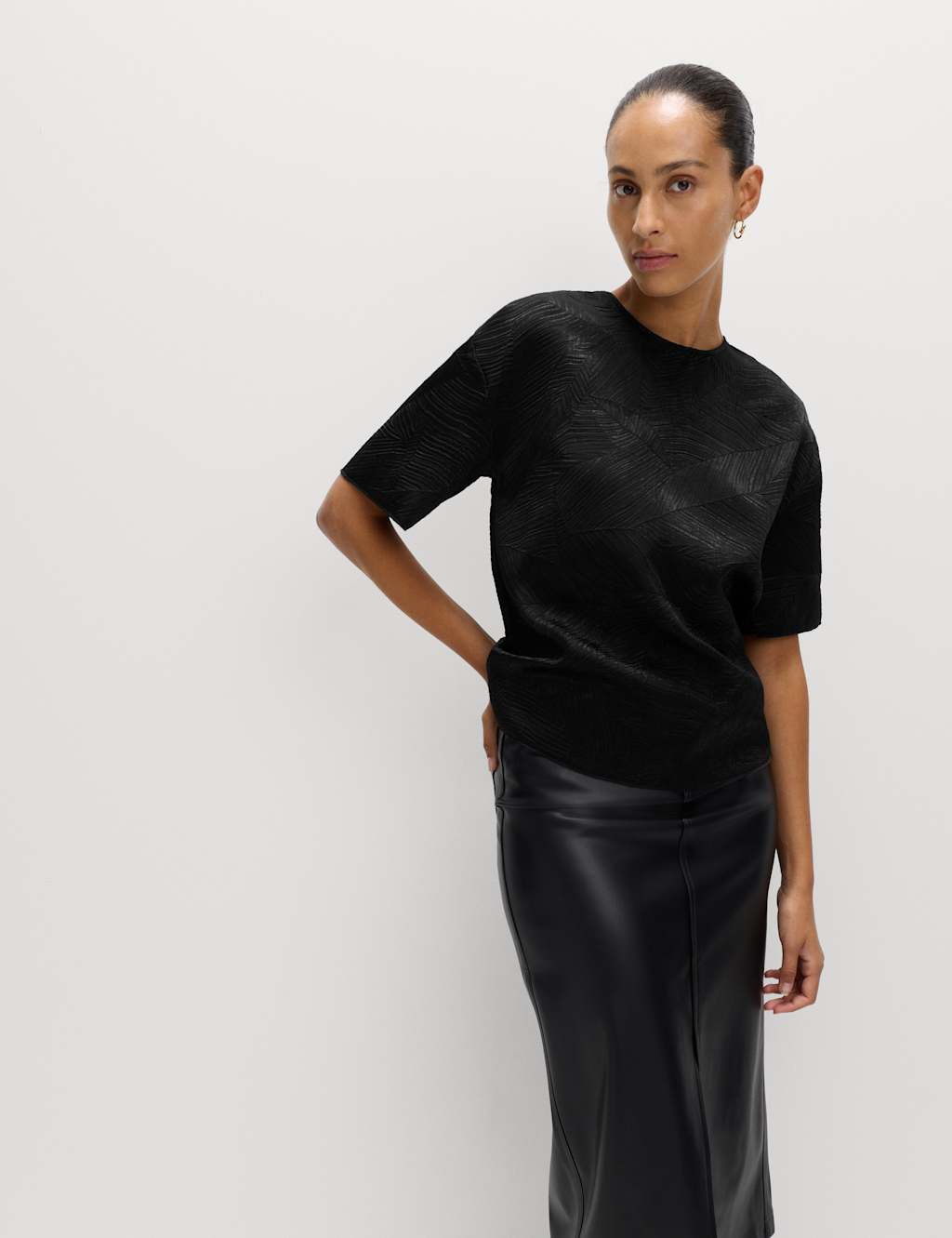 M&S Textured Round Neck T-Shirt Black