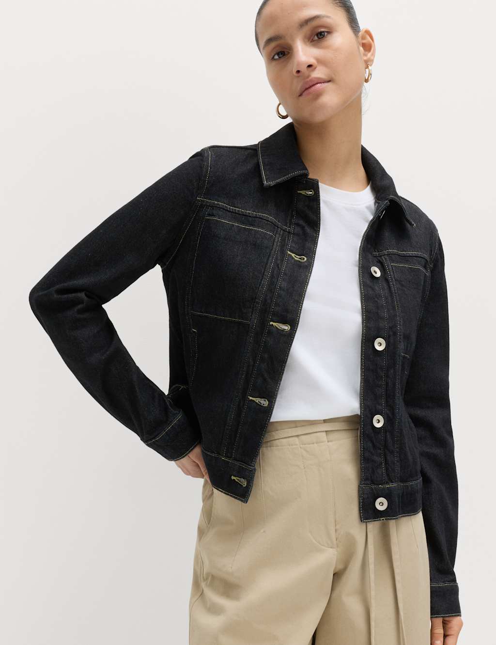 M&S Women's Denim Collared Short Trucker Jacket - 20 - Dark Indigo