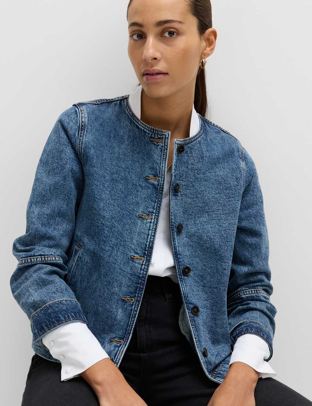 M&S Women's Denim Collarless Jacket - 18 - Medium Indigo