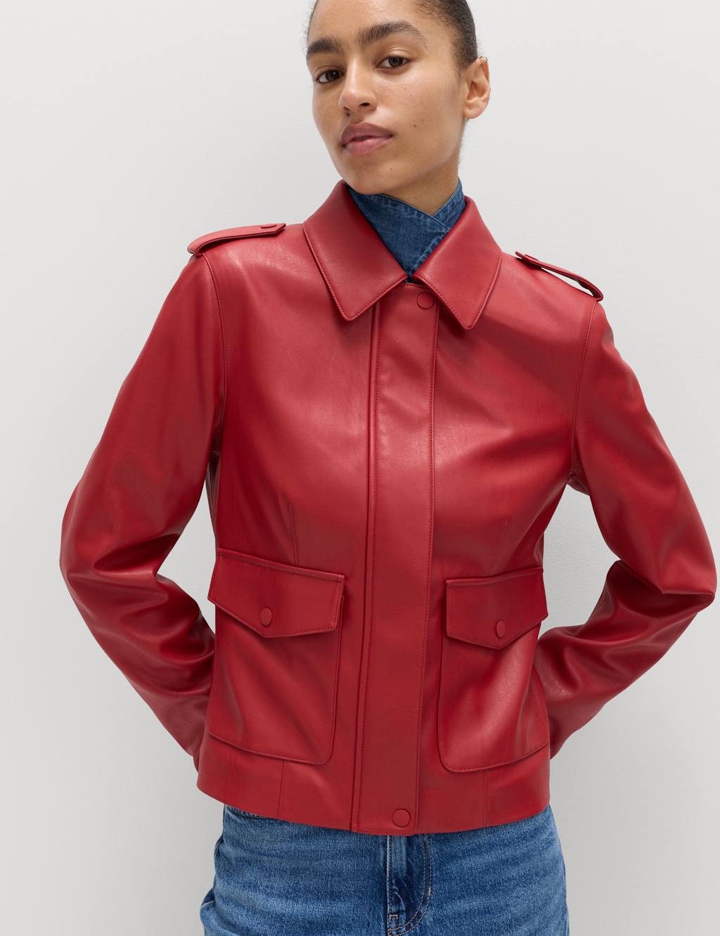 M&S Women's Faux Leather Harrington Jacket - 10 - Chilli