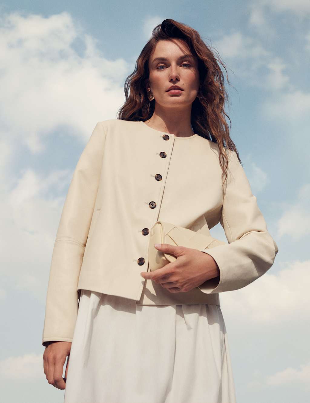 M&S Women's Faux Leather Collarless Jacket - 12 - Pale Yellow
