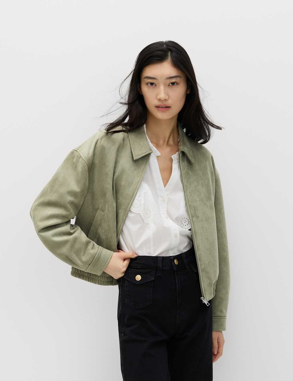 M&S Women's Suedette Harrington Jacket - 14 - Light Olive