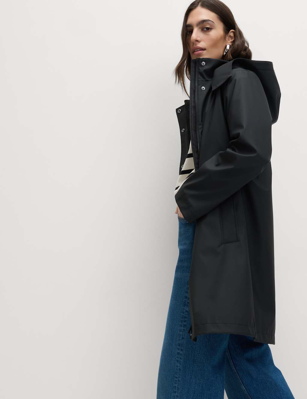 Rubber Funnel Neck Rain Parka Coat