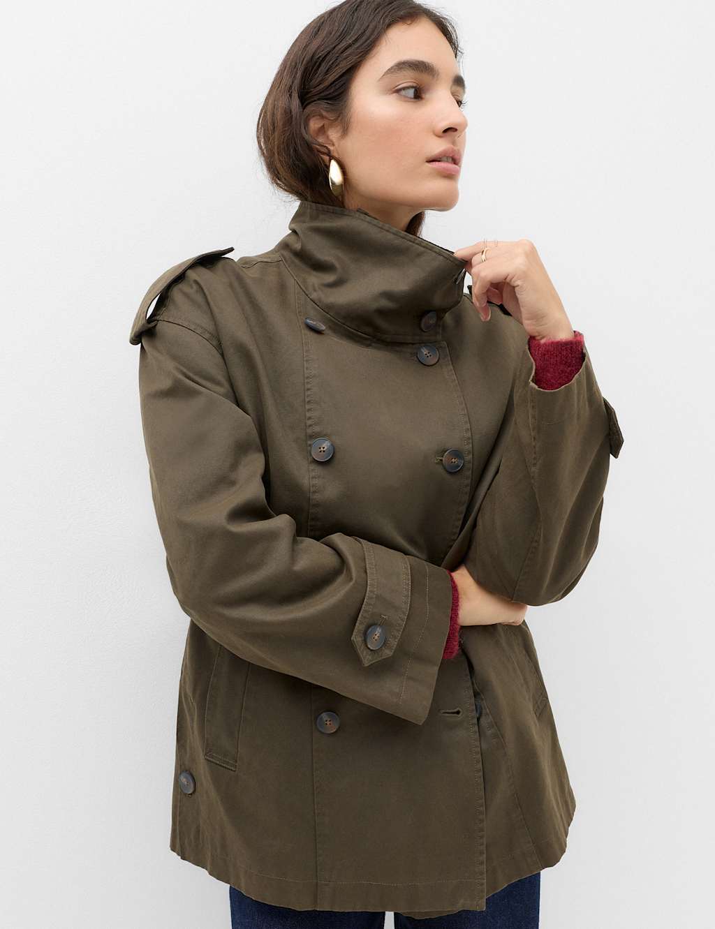 M&S Women's Waxed Cotton Rich Double Breasted Utility Jacket - 6 - Dark Olive