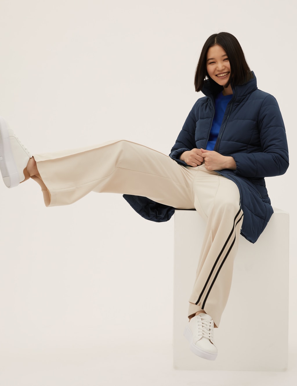 M&S Recycled Thermowarmth Funnel Neck Coat Navy