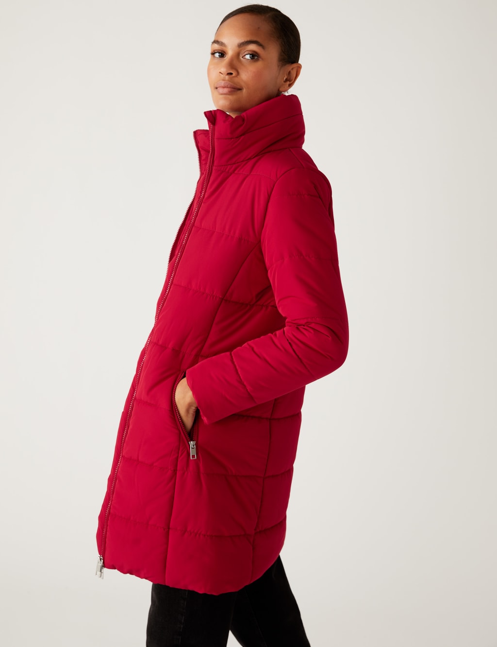 M&S Recycled Thermowarmth Funnel Neck Coat Scarlet