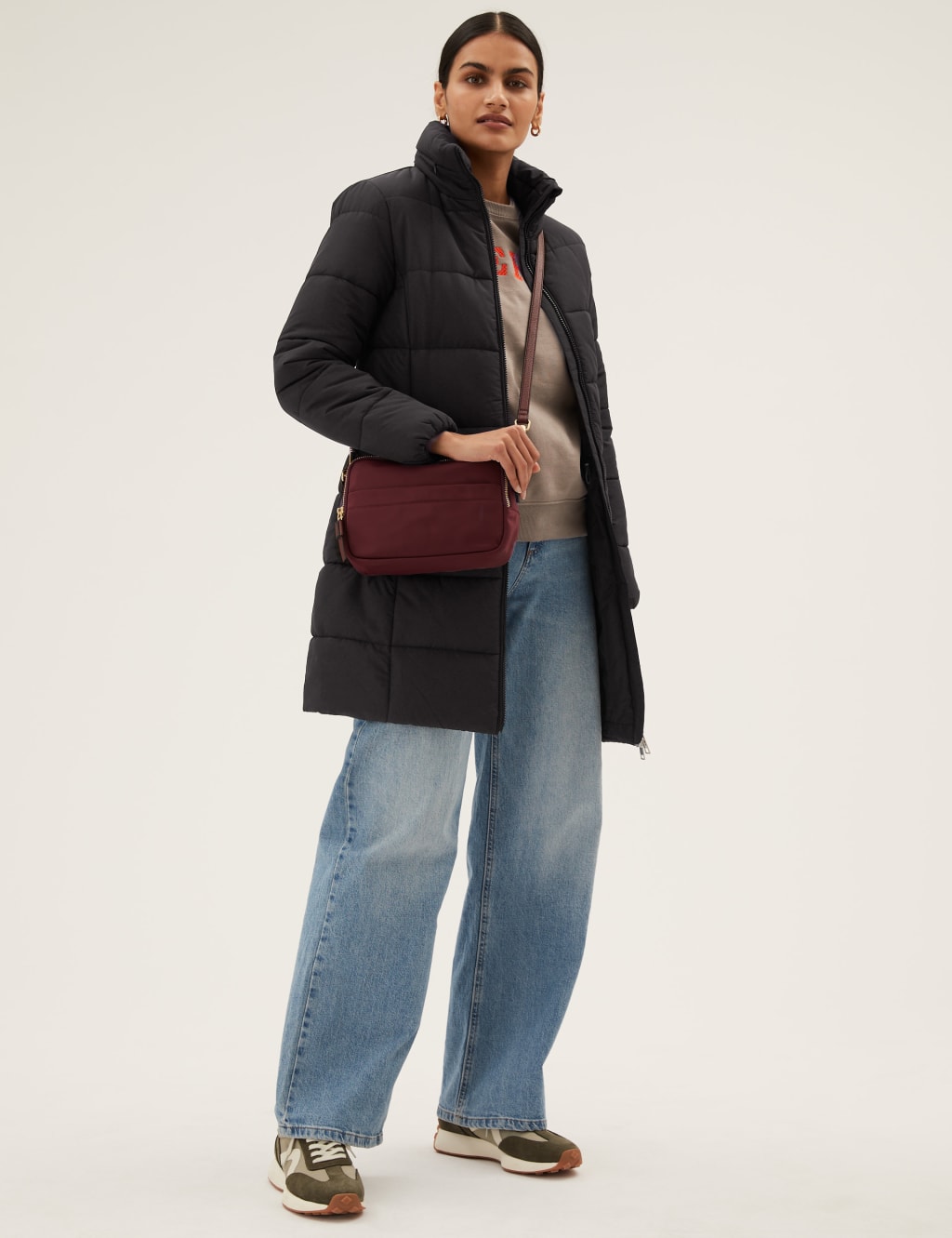 M&S Recycled Thermowarmth Funnel Neck Coat Black