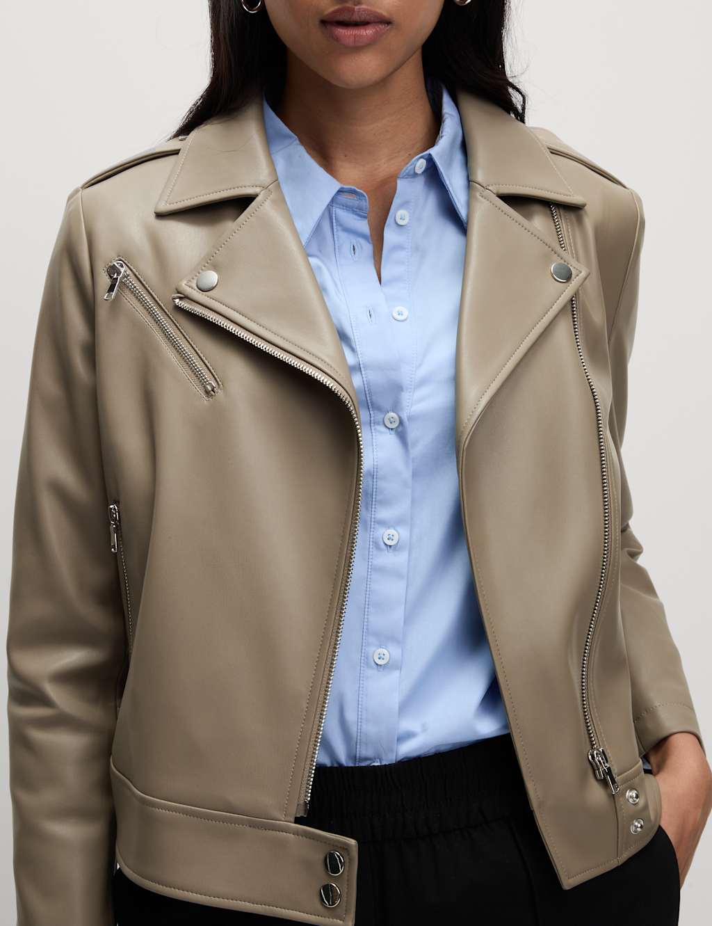 Petite Faux Leather Biker Jacket