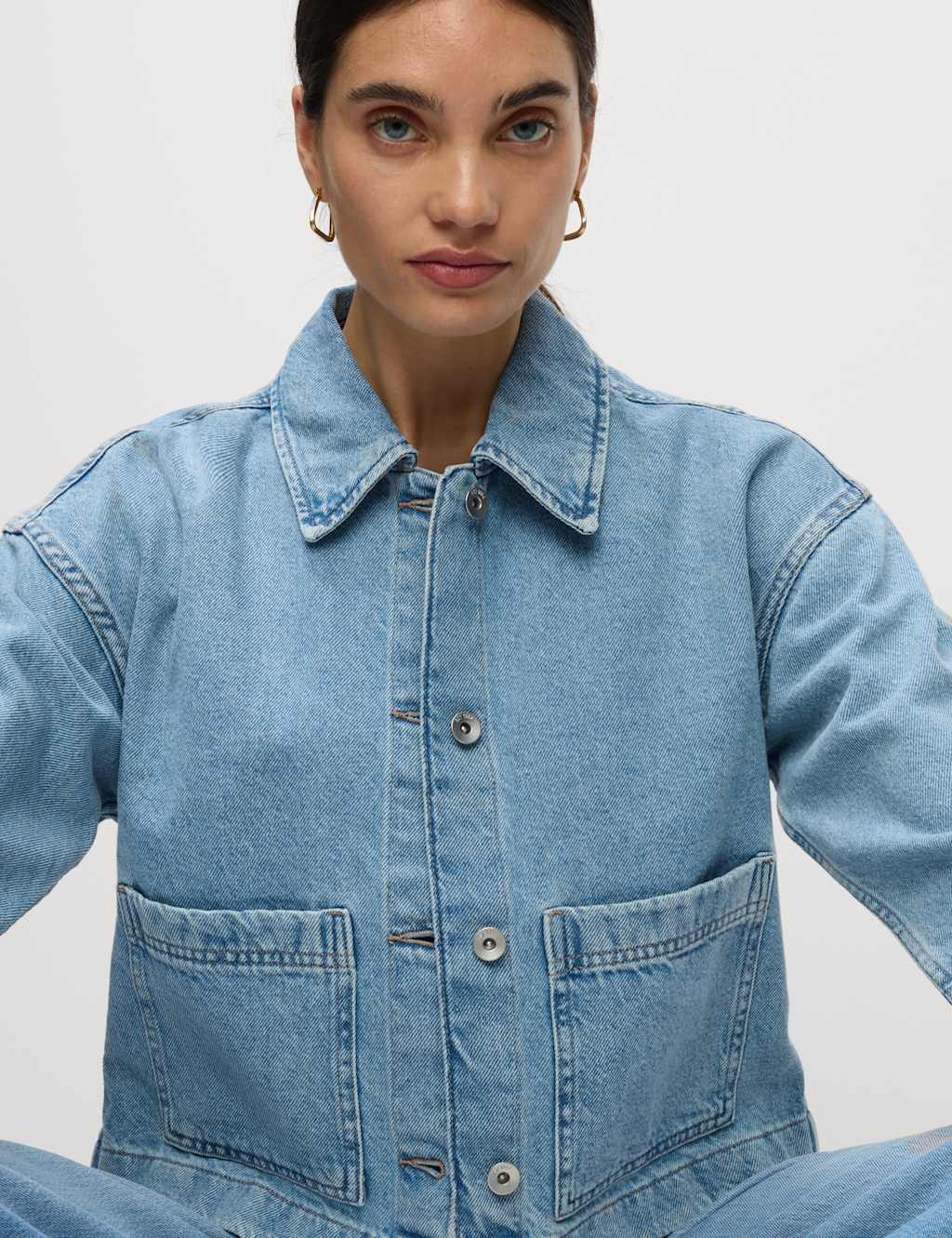 Pure Cotton Denim Cropped Shacket