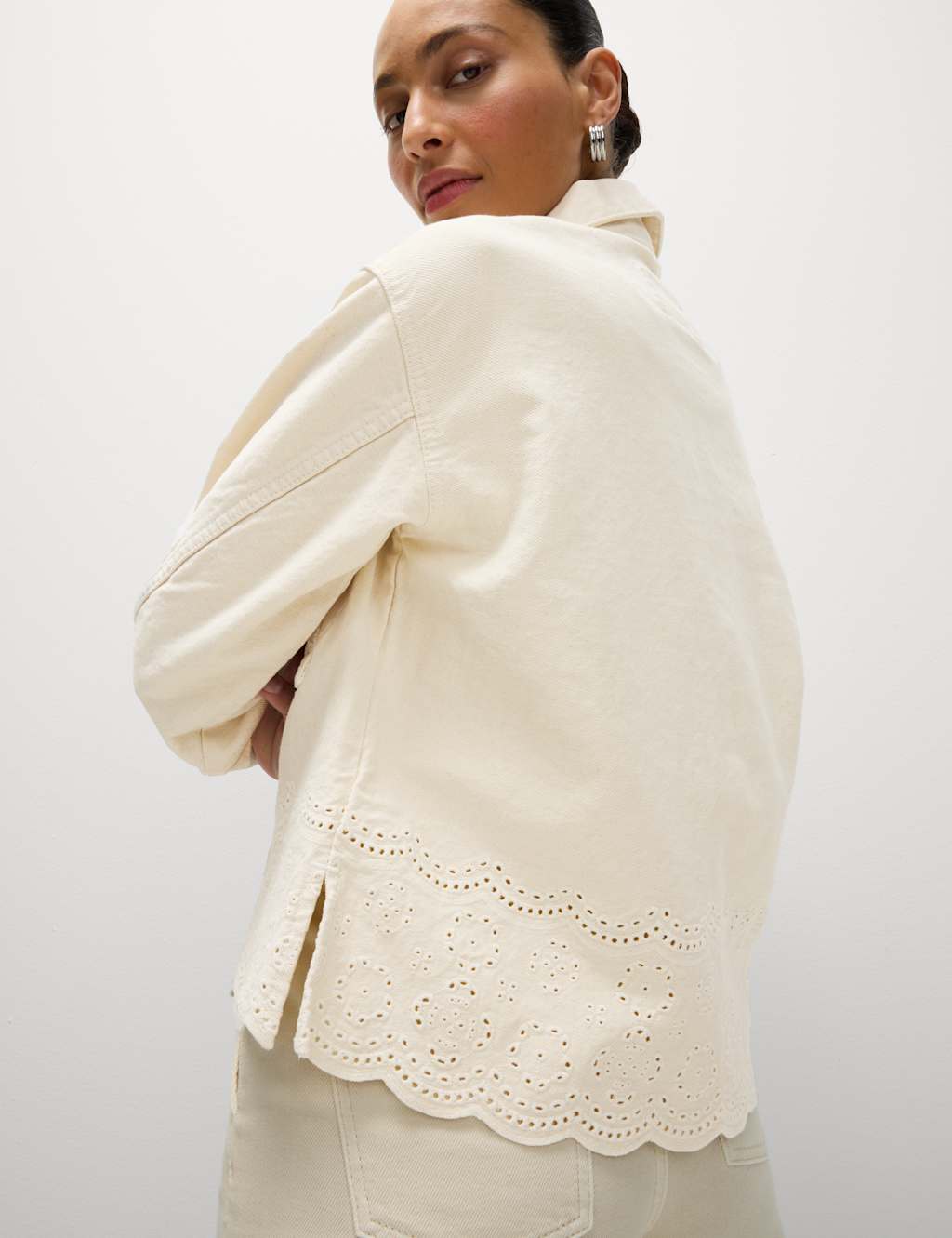 Denim Embroidered Relaxed Shacket