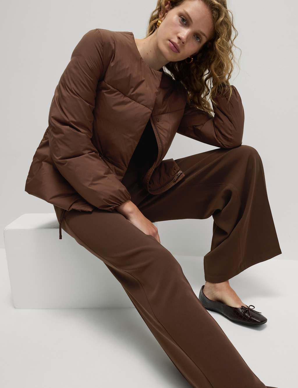 M&S Feather & Down Padded Liner Jacket Conker