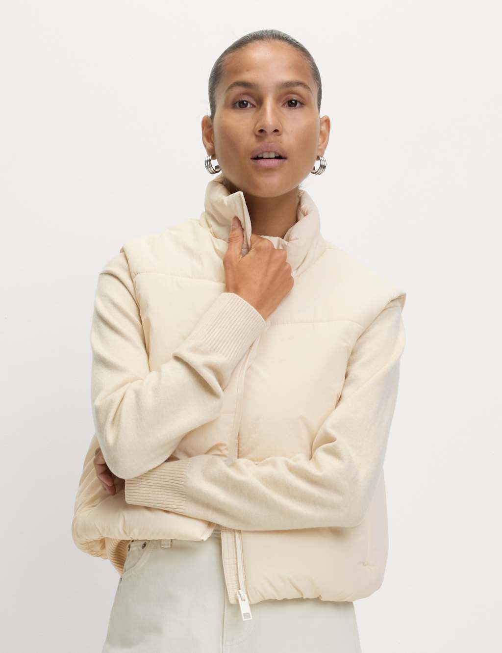 M&S Thermowarmth Short Puffer Gilet Beige