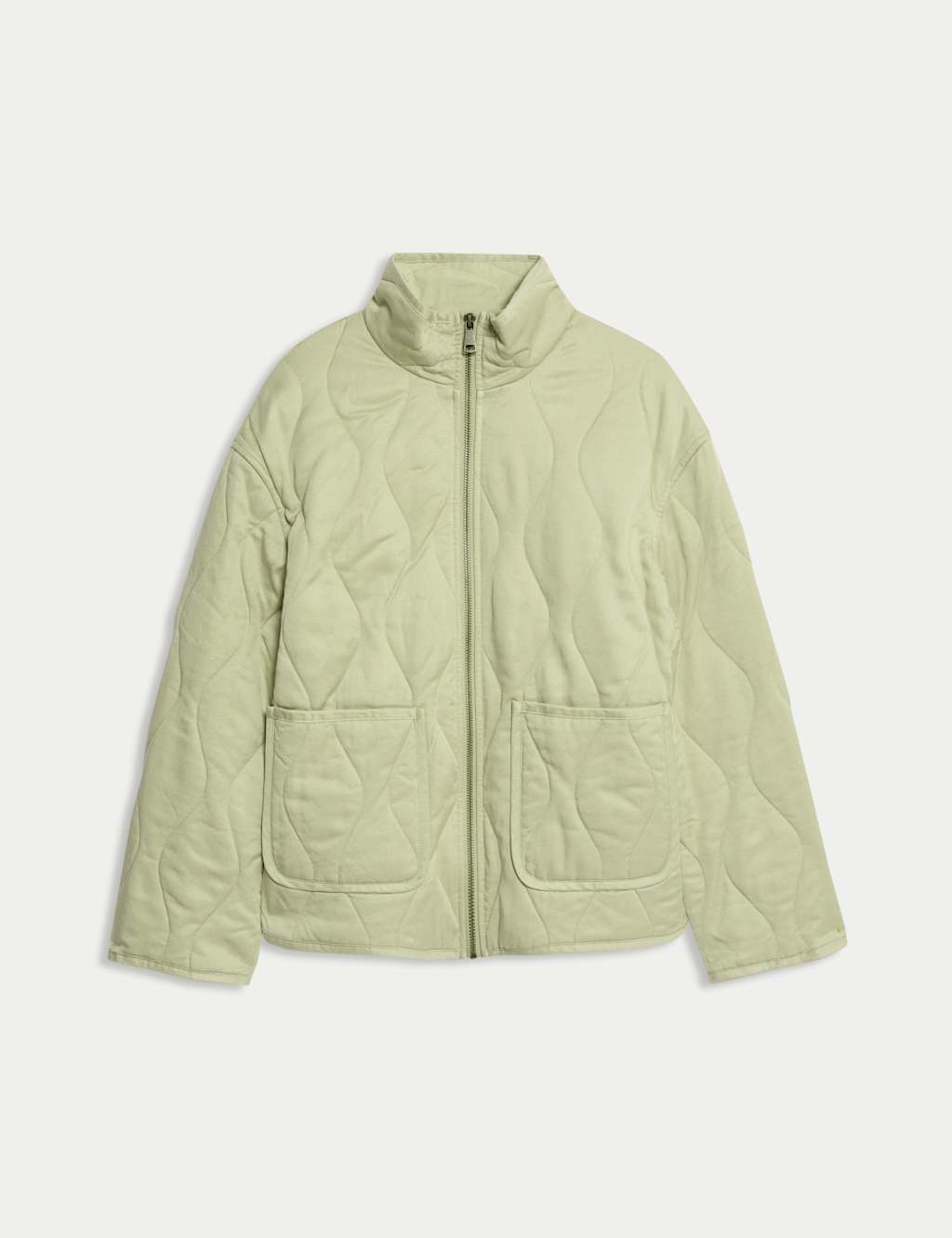 M&S Quilted Funnel Neck Jacket Washed Green