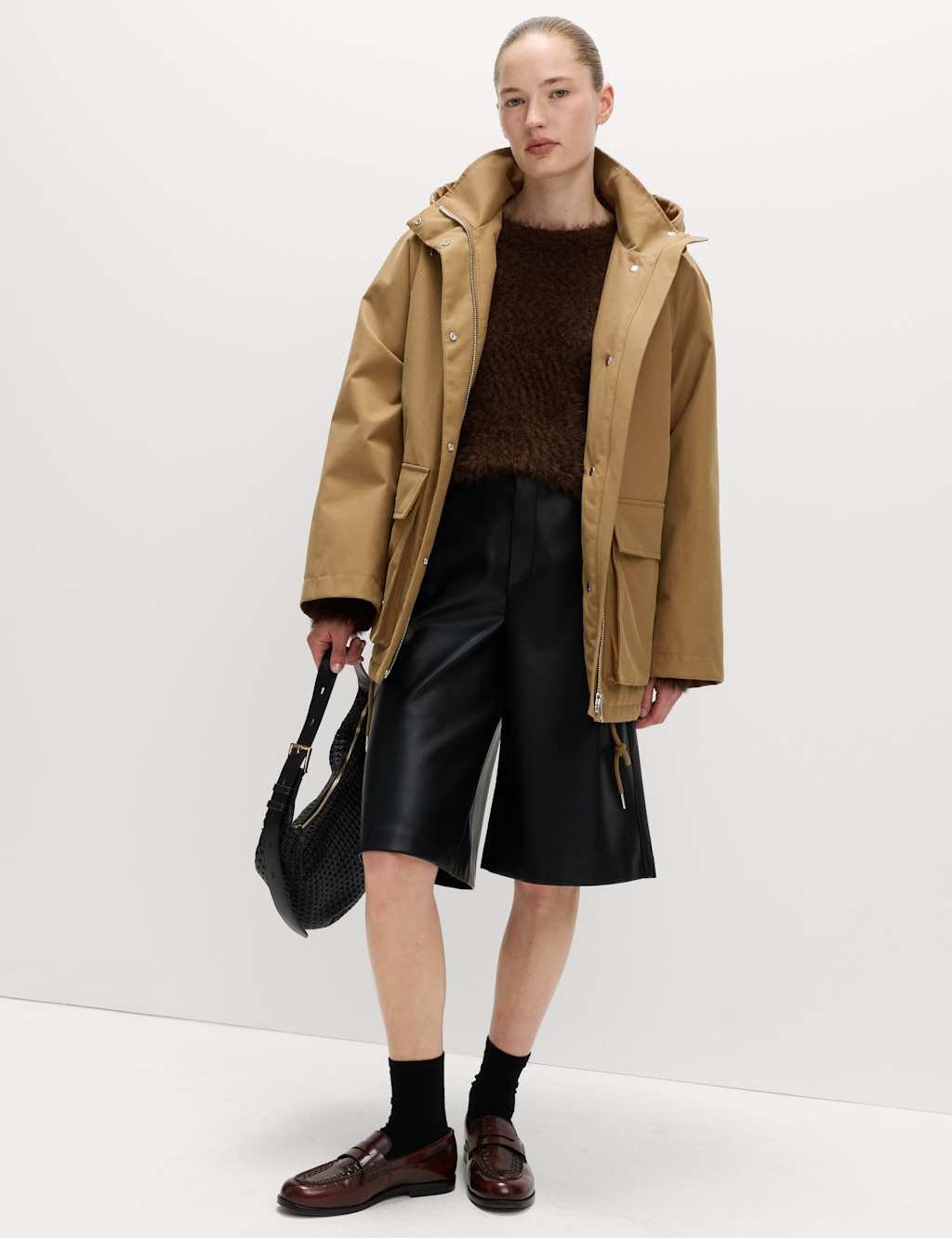 M&S Stormwear Funnel Neck Utility Parka Caramel