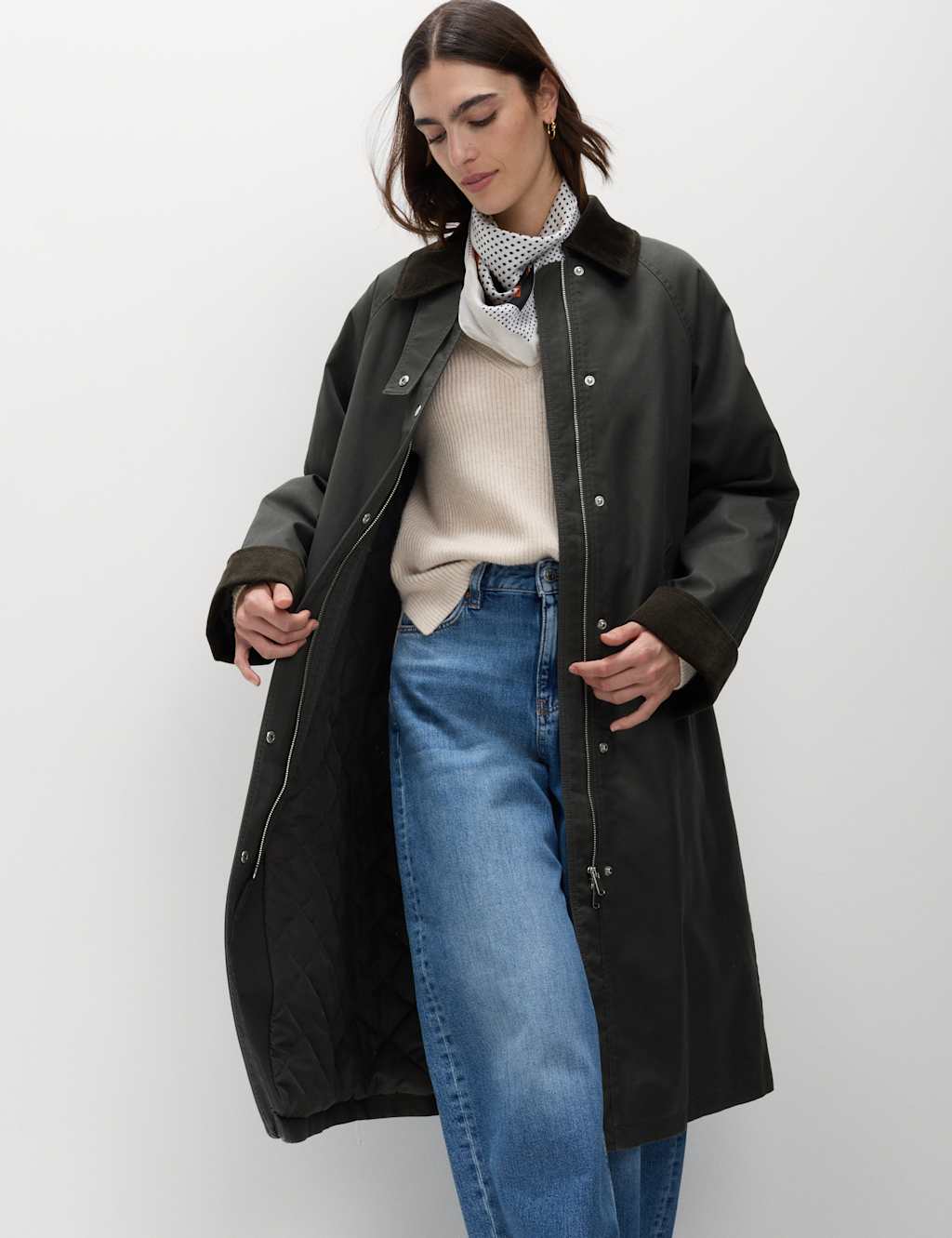 M&S Cotton Rich Collared Utility Car Coat Dark Grey