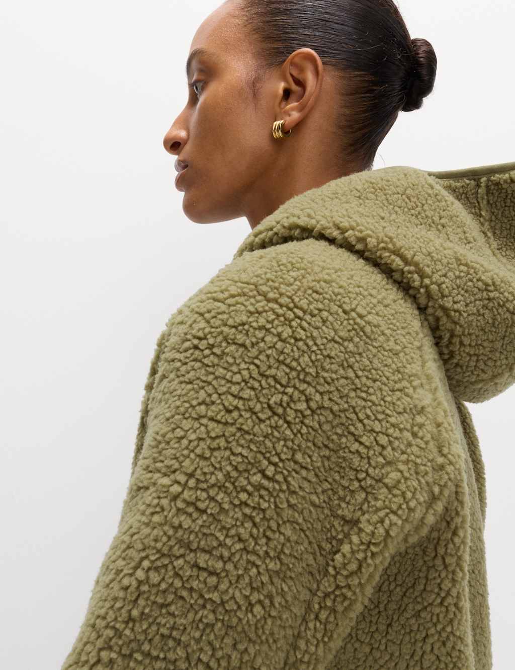 M&S Borg Lightweight Hooded Jacket Sage