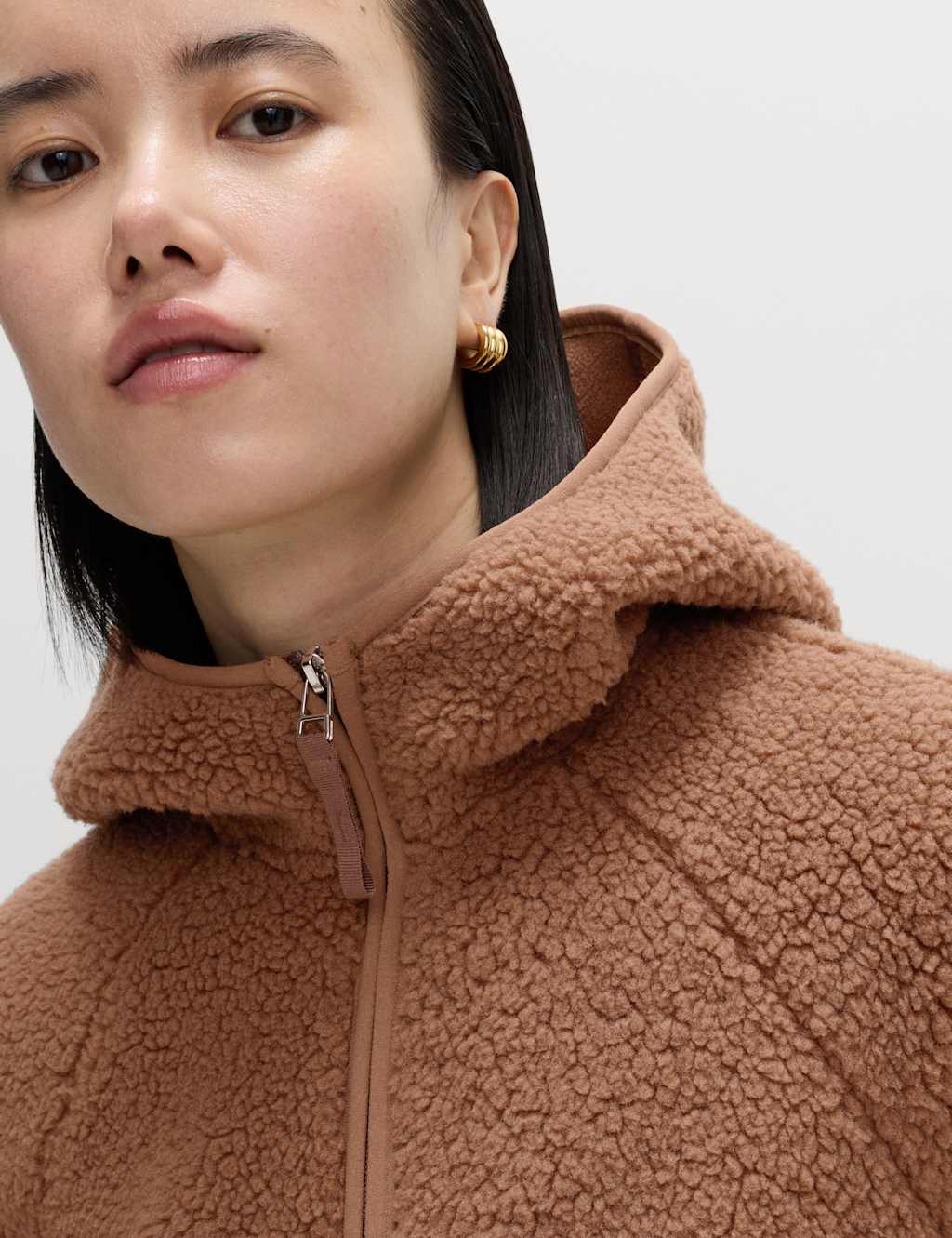 M&S Borg Lightweight Hooded Jacket Toffee